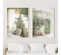 Italia, viajes, arquitectura, paisaje marino, olivo, botánico, verde, galería india, póster, lienzo, pintura, arte mural (40x60cm/2 piezas sin marco)