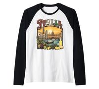 Italia Vintage Viajes Monumentos Venecia Góndola Florencia Camiseta Manga Raglan