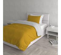 Italian Bed Linen Color Juego de Funda nórdica Natural Colour, Algodón, Mostaza/Gris Claro, Individual