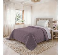Italian Bed Linen Edredón de Verano Water Washed, Colcha de Microfibra, Acolchada y con Relleno de 100 g, Manta para Cama Plaza y Media 220x250 cm - Elderberry/ORCHIDEA