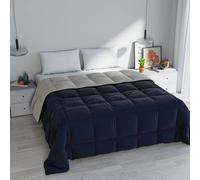 Italian Bed Linen Elegant Colcha de Invierno, Azul Oscuro/Gris Claro, 260x260 cm