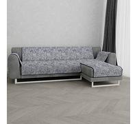 Italian Bed Linen Glamour” Anti-Deslizamiento Funda para sofà con Chaise-Longue Derecha, Azul Oscuro, 240cm, Lino Cuero, 240 cm