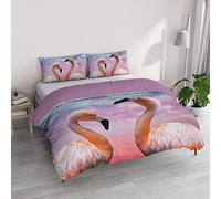 Italian Bed Linen "Goodnight - Juego de Funda nórdica con impresión Digital, Microfibra, Flamingo, matrimonial