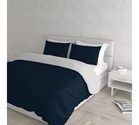 Italian Bed Linen Juego de Funda nórdica, Lino Algodón, Azul y Gris, Matrimonial