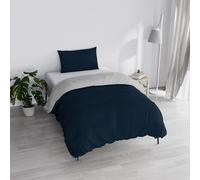 Italian Bed Linen Juego de Funda nórdica “Natural Colour”, Individual, Azul Oscuro/Gris Claro.