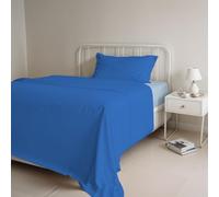Italian Bed Linen Juego de sábanas Natural Color Plana 150x300, Hoja instalada 90x200cm+Funda 52x82cm, Petroleo/Verde Botella, 100 % Algodón, OTTANIO/AGUA, singolo