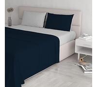 Italian Bed Linen Juego de sábanas Natural Color Plana 150x300, Hoja instalada 90x200cm+Funda 52x82cm, Petroleo/Verde Botella, ROJO/GRIS CLARO, singolo