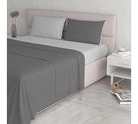 Italian Bed Linen Juego de sábanas Natural Color Plana 150x300, Hoja instalada 90x200cm+Funda 52x82cm, Petroleo/Verde Botella, Gris Claro, 150 x 200 cm