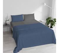 Italian Bed Linen Natural Color Juego de sábanas de algodón, Fabricado en Italia, de Matrimonio, Avio/Gris Oscuro