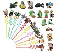 Italian Brainrot - Pajitas reutilizables para beber, 24 pajitas coloridas en espiral para fiestas, divertidas pajitas rizadas de dibujos animados para decoraciones de fiesta de cumpleaños