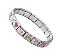 Italian Charm Bracelet, Stainless Steel Longevity, Personalized Modular Design, Creative Block Pattern Jewelry, Fashion Accessory for Dating, Travel, Beach, Wedding, Party Use, 6.89x6.89x0.35 inches