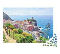 Italian Coastal Town Puzzles for Elderly 1000 Piece Recyclable Cinque Terre Jigsaw Puzzles Puzzle Game Props Impossible Hard Difficult Challenging Activity 52x38cm/1000pcs