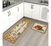 Italian Cuisine - Tapetes de cocina para piso, tapetes suaves decorativos rústicos vintage, con temática culinaria, cómodos, lavables para fregaderos de cocina, lavandería, baño, 2 unidades