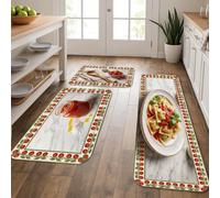 Italian Cuisine - Tapetes de cocina para piso, tapetes suaves vintage con patrón de tomates, acolchados con resorte, cómodos, lavables, para fregaderos de cocina, lavandería, baño, 3 unidades