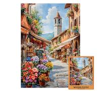 Italian Flower Market Puzzle for Adults | Romantic Wooden Jigsaw in Rustic Village Scene | Floral Street Art Puzzle | Gift from Italy (M-100PIECES)