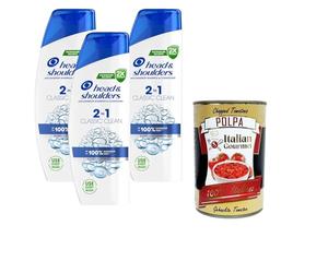 Italian Gourmet H&S 2 en 1 Classic Clean Champú y acondicionador anticaspa, clínicamente probado, 3 x 250 ml + Polpa italiana gourmet