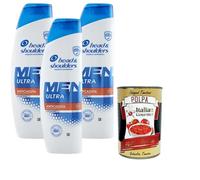 Italian Gourmet H&S Men Ultra - Champú anticaspa con cafeína, fórmula anticaduta, 3 x 250 ml + Polpa italiana gourmet