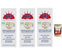 Italian Gourmet Prep - Crema solar facial SPF50+ 3 x 50 ml Multi Protection | 3 x 50 ml de crema solar facial dermoprotectora SPF 50+ con protección UVA/UVB, antimanchas, antienvejecimiento, antipolución