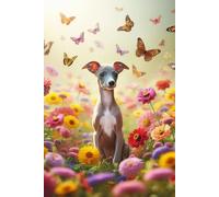 Italian Greyhound Puppy in a field of colorful flowers Notebook - Large 6 x 9 inches - 127 Pages