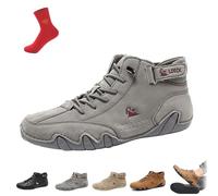 Italian Handmade High Boots for Men, Waterproof Winter Orthopedic Barefoot Hiking Shoes, Casual Chukka Driving Boots(Gray,40 EU)