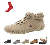 Italian Handmade High Boots for Men, Waterproof Winter Orthopedic Barefoot Hiking Shoes, Casual Chukka Driving Boots(Khaki,44 EU)