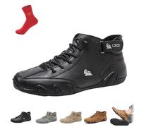Italian Handmade High Boots for Men, Waterproof Winter Orthopedic Barefoot Hiking Shoes, Casual Chukka Driving Boots(Black,42 EU)