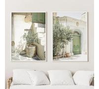 Italian landscape green Olive Tree Canvas Picture Art Print Poster for Modern Living Room Home Wall Art Decoration(30x45cm/2Pcs Frameless)