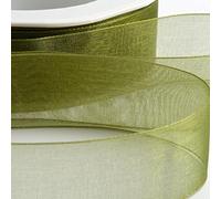 Italian Options Rollo de cinta de gasa de organza, 7 mm x 50 m, color verde musgo