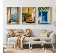 Italian Summer Amalfi Coast Travel Mediterranean Balcony View Poster Wall Art Pictures Canvas Painting Home Decor(30x45cmx3/Frameless)