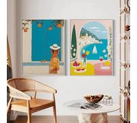 Italian Summer Amalfi Coast Travel Mediterranean Balcony View Poster Wall Art Pictures Canvas Painting Home Decor(70x100cmx2/Frameless)
