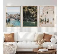 Italian Village Amalfi Coast Photography Poster Rattan Beach Boat Positano Canvas Painting Print Living Room Home Decor(30x40cm/3PCS Frameless)
