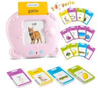 Italiano e Inglés Estándar, Flashcard Juguetes Educativos para Niños de 1-6 Años, 112 Hojas 224 Palabras de Aprendizaje Audio, Juguetes Sensoriales Montessori para El Logopedia Del Autismo Rosa