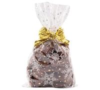 Italpak Bolsas transparentes para alimentos 'Dolceneve', sobres galletas, dulces, tartas, regalos, bolsas de Navidad, polipropileno, blanco/dorado, 15 x 25 cm, 50 unidades