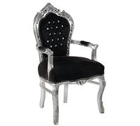 ITALUX MORE LIGHT Sillón barroco - Estilo Luis XIV - Silla de caoba plateada y terciopelo negro