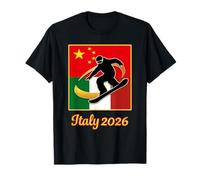 Italy 2026 Snowboarding China and Italy Flag Winter Sports Camiseta