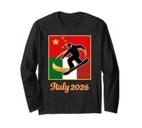 Italy 2026 Snowboarding China and Italy Flag Winter Sports Manga Larga