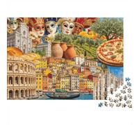 Italy Collage Jigsaw Puzzle 1000 Piece Recyclable Mediterranean Jigsaw Puzzles Puzzle Accesorios de Juego Divertido and Desafiante Family Game Excelente Regalo Idea 70x50cm/1000pcs