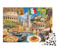 Italy Travel Icon Puzzles 1000 Piezass Recycled Material Italian Food Adult Jigsaws Desarrolla la Inteligencia de Niños y Niñas Parent Child Game Activity 52x38cm/1000 Piezas