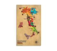 Italy Wine Map Poster Italian Wine Regions Grape Varieties Canvas Wall Art for Dining Room Bar Man Cave Decor(Framed,16X24inch(40X60cm))