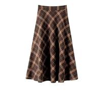 ITAMCO Falda a cuadros de Tweed for mujer, falda larga holgada estilo retro británico, midi de cintura alta y corte en A (Color : Coffee, Size : S)