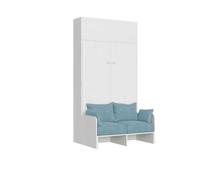 Itamoby Kentaro 140 Kentaro - Cama doble francesa con sofá y mueble colgante blanco fresno, azul claro