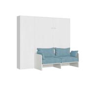 Itamoby Kentaro 160 - Cama de matrimonio con sofá y columna de fresno blanco, azul claro