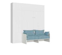 Itamoby Kentaro 160 - Cama doble retráctil con sofá y muebles blanco fresno, azul claro
