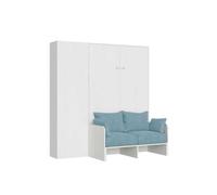 Itamoby Kentaro - Cama doble plegable (140 cm, con sofá y columna de fresno, color blanco y azul claro