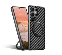iTape Funda magnética de fibra de carbono para Samsung Galaxy S25 Ultra, soporta carga inalámbrica, soporte giratorio de 360°, soporte magnético para coche, color negro