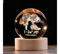 ITCLEYMDZV 3D Dolphin Laser Engraved Crystal Ball Lamp, 60mm K9 Crystal with Wooden LED Base, Color-Changing Night Light for Home Décor, Ideal for Lovers, and Family(3D Red Spider Lily)(3D Couple)