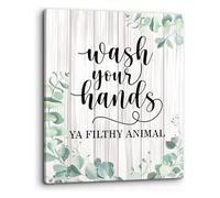 ITCLEYMDZV Bathroom Wash Your Hands Ya Filthy Animal Eucalyptus Leaf Canvas Wall-Art Funny Toilet Bathroom Print Canvas Painting Artwork for Home Bathroom Kitchen Decor(Unframed,12x18inch(30x45cm))