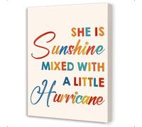 ITCLEYMDZV Inspirational Wall-Art for Girls, She is Sunshine Mixed With a Little Hurricane Canvas Print Painting for Nursery, Bedroom and Playroom(Framed,12x18inch(30x45cm))