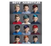 ITCLEYMDZV Men and Boys Hairstyle Guide Poster Canvas Wall-Art for Hair Salon Decor Aesthetic Painting Barbershop Style(Framed,12x18inch(30x45cm))