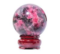 ITCLEYMDZV Rhodonite Quartz Sphere with Wooden Stand, Feng Shui Crystal Stone Sphere Sculpture Home Office Decor Scrying Crystal Ball,9cm/3.5in